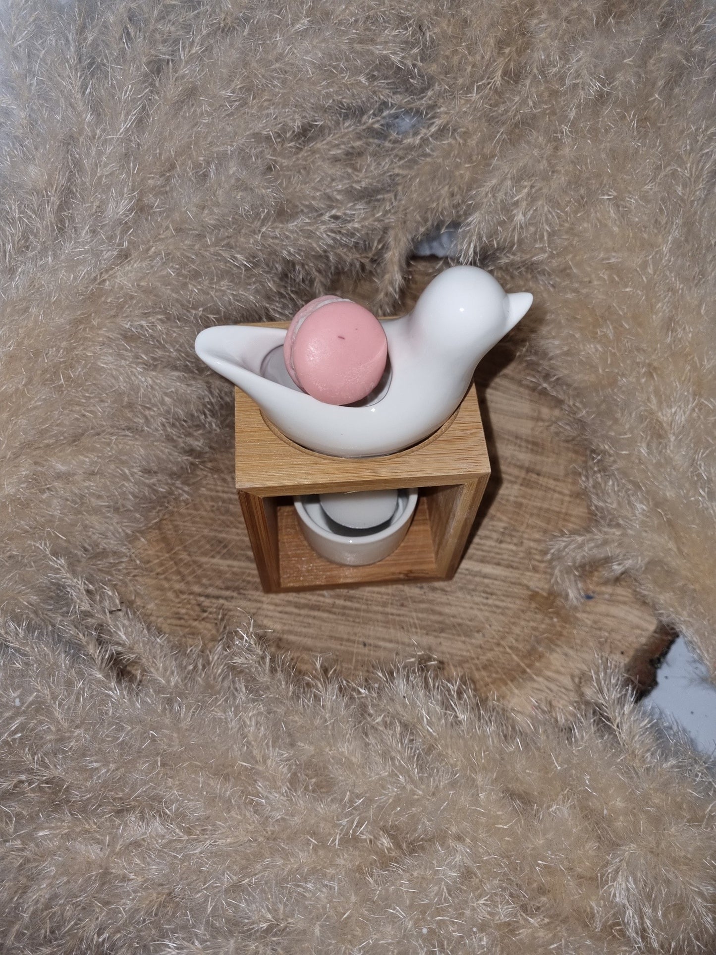 Brûle parfum en Céramique et Bambou Oiseau Birdy Blanc