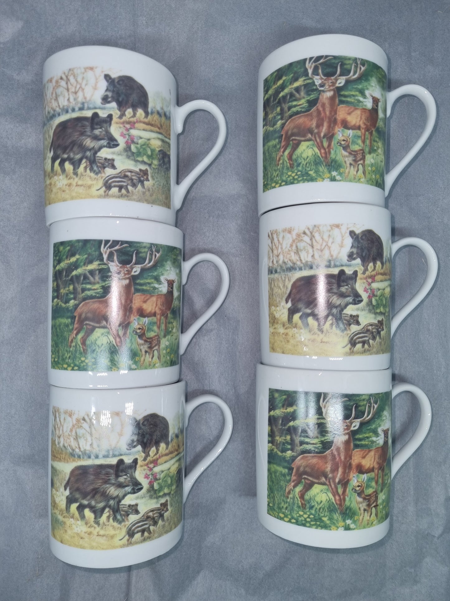 Coffret de 6 Mugs en Porcelaine Décor Gibier