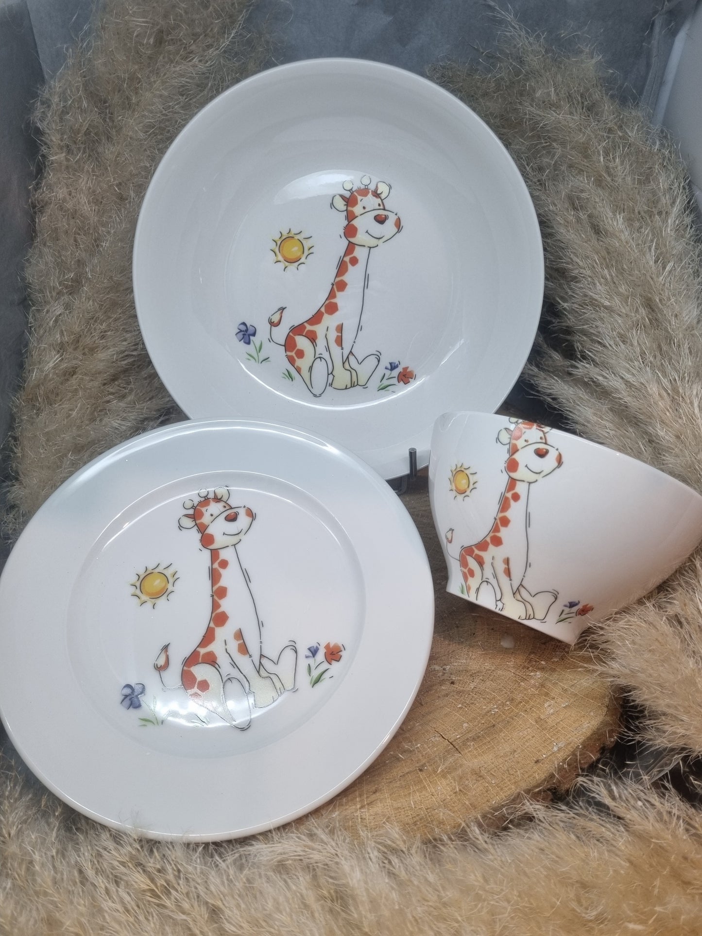 Assiette Calotte + Assiette Dessert + Bol Enfant Décor girafe