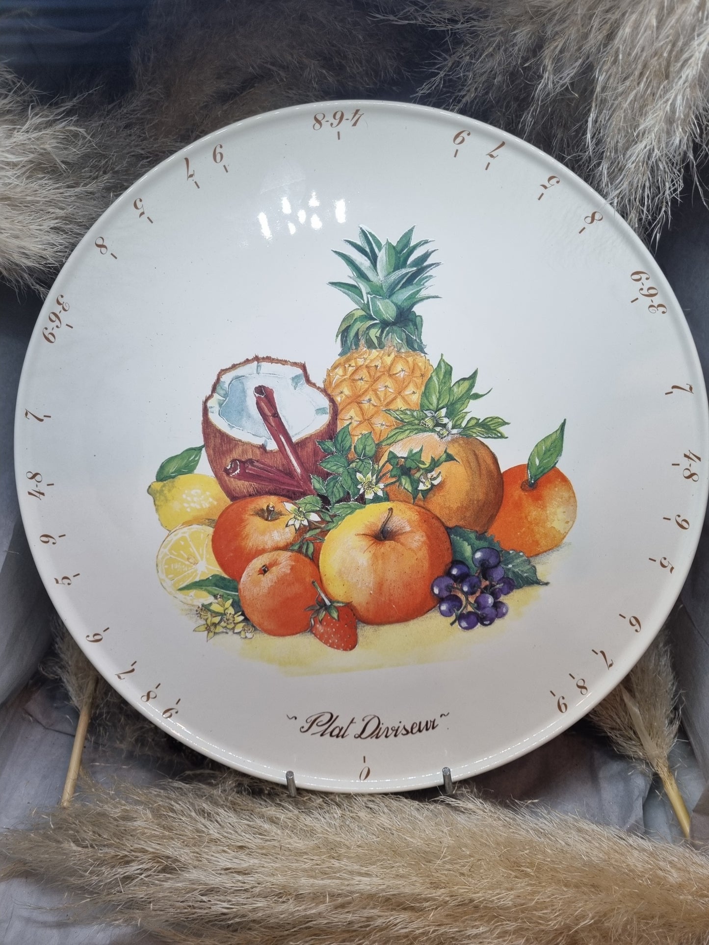 Plat à Tarte Diviseur en Porcelaine Décor Fruits