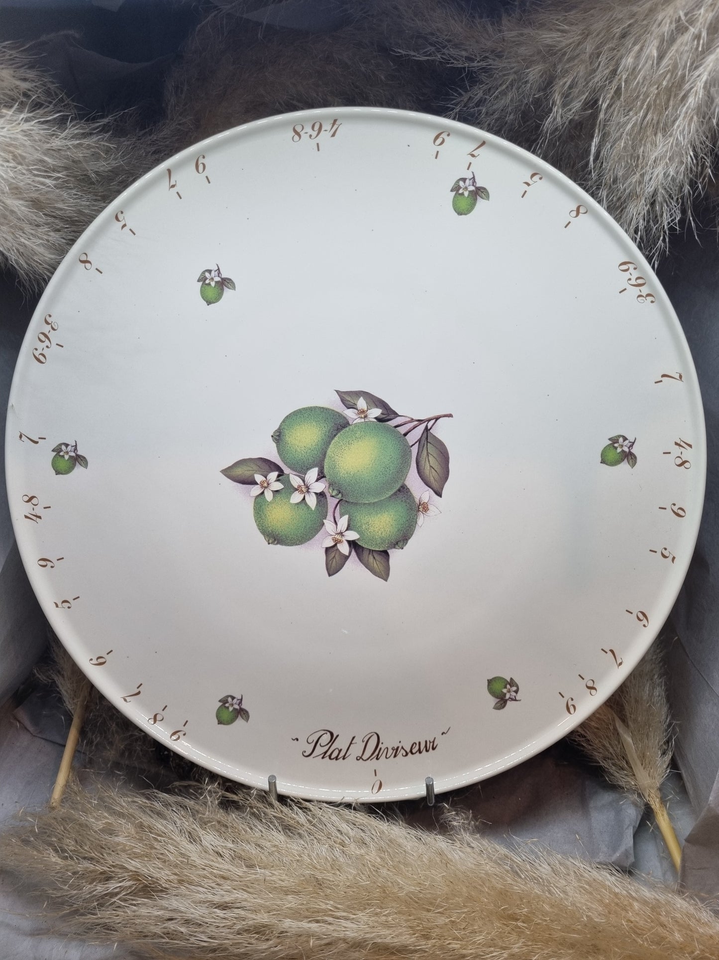 Plat à Tarte Diviseur en Porcelaine Décor CITRON VERT