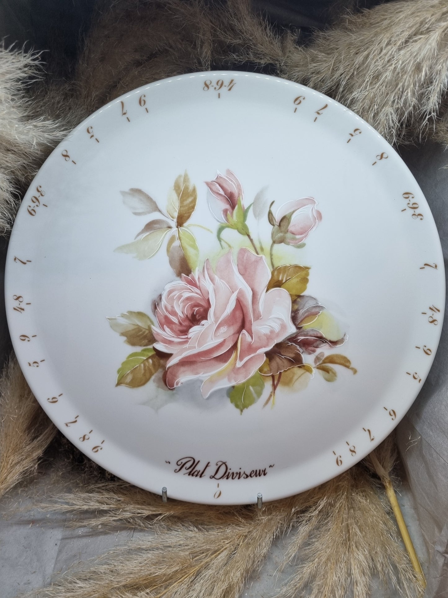 Plat à Tarte Diviseur en Porcelaine Décor Rose