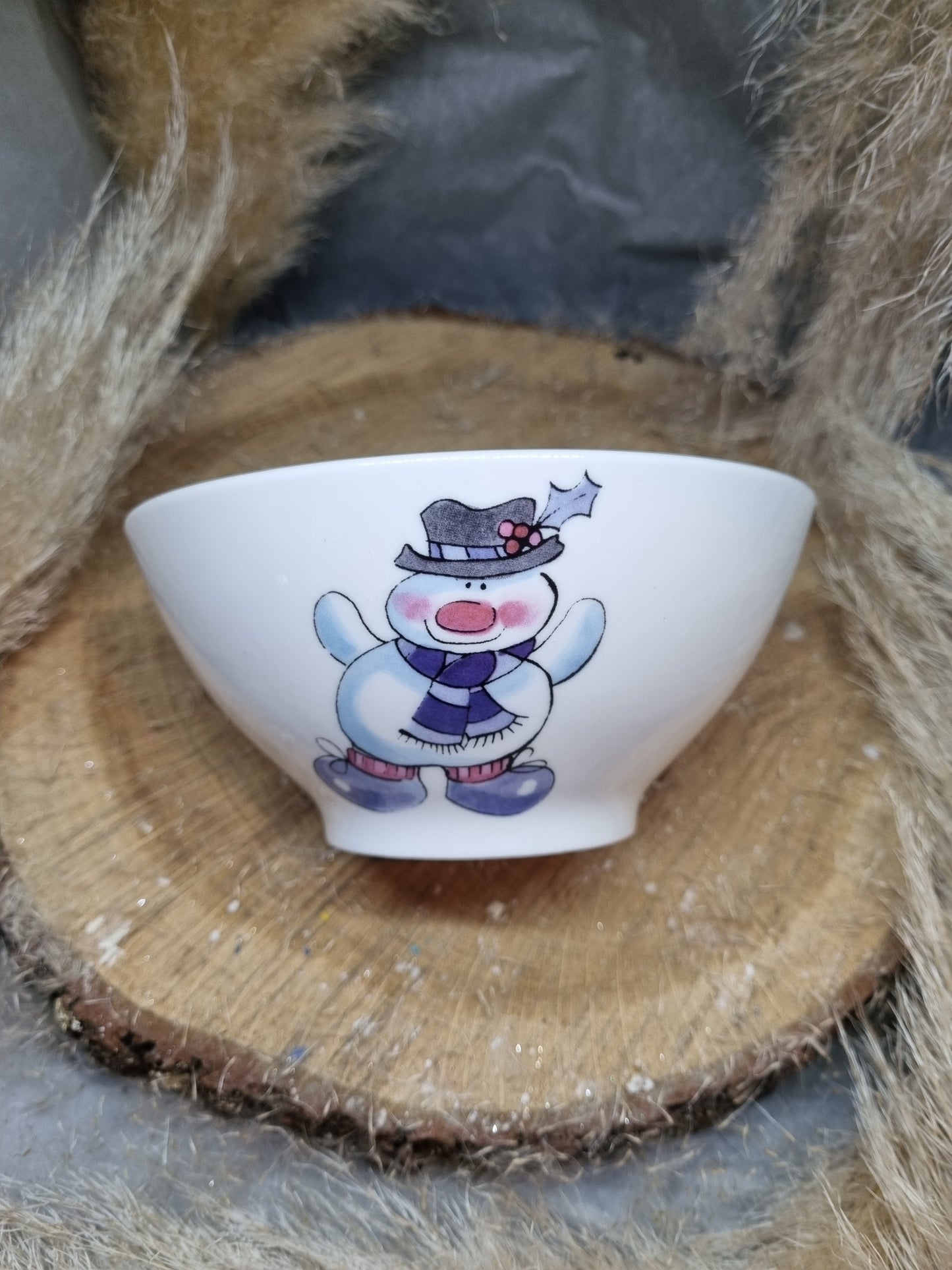 Bol en Porcelaine Décor Père Noël et Bonhomme de neige