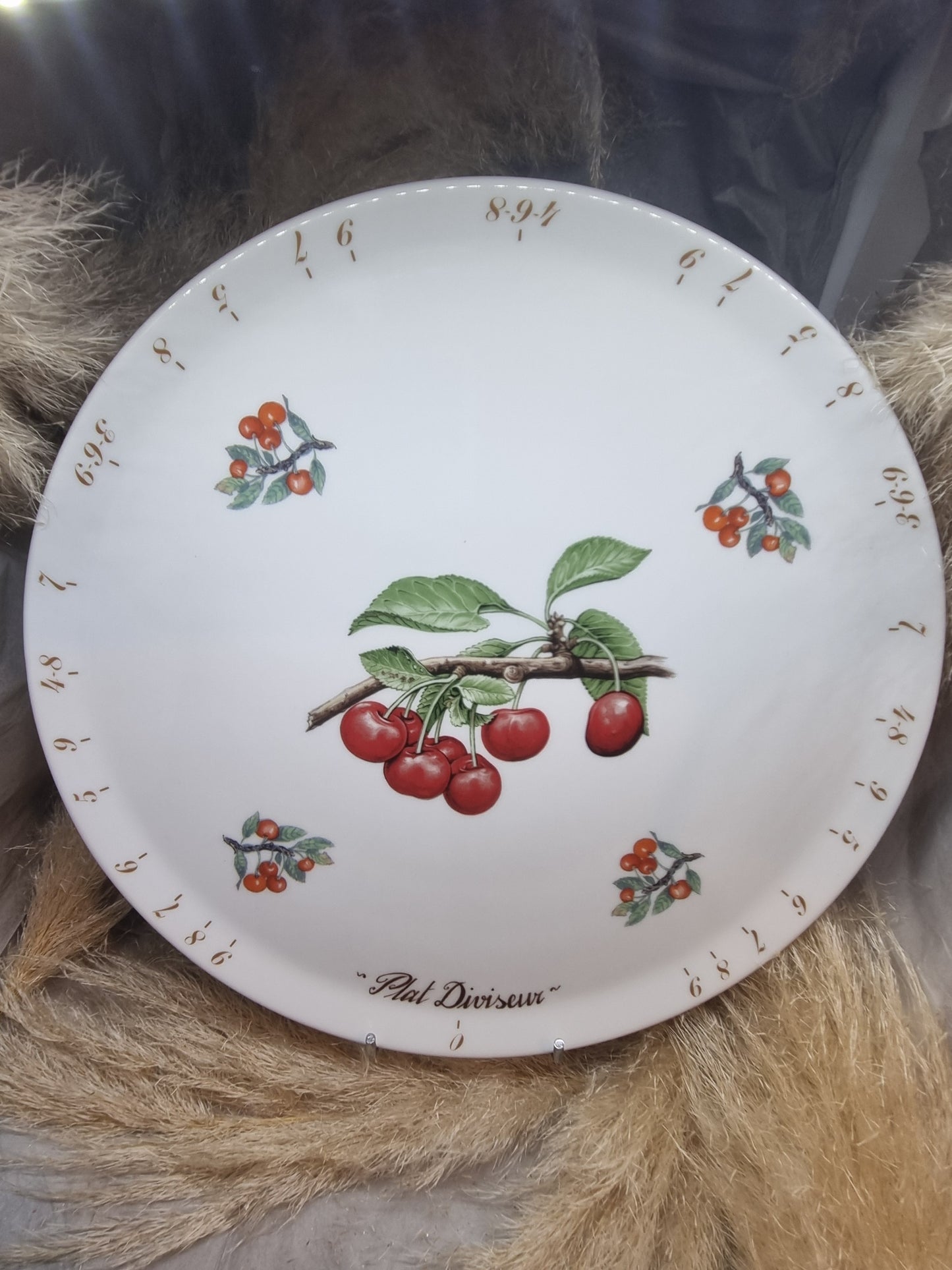 Plat à Tarte Diviseur en Porcelaine Décor Cerise