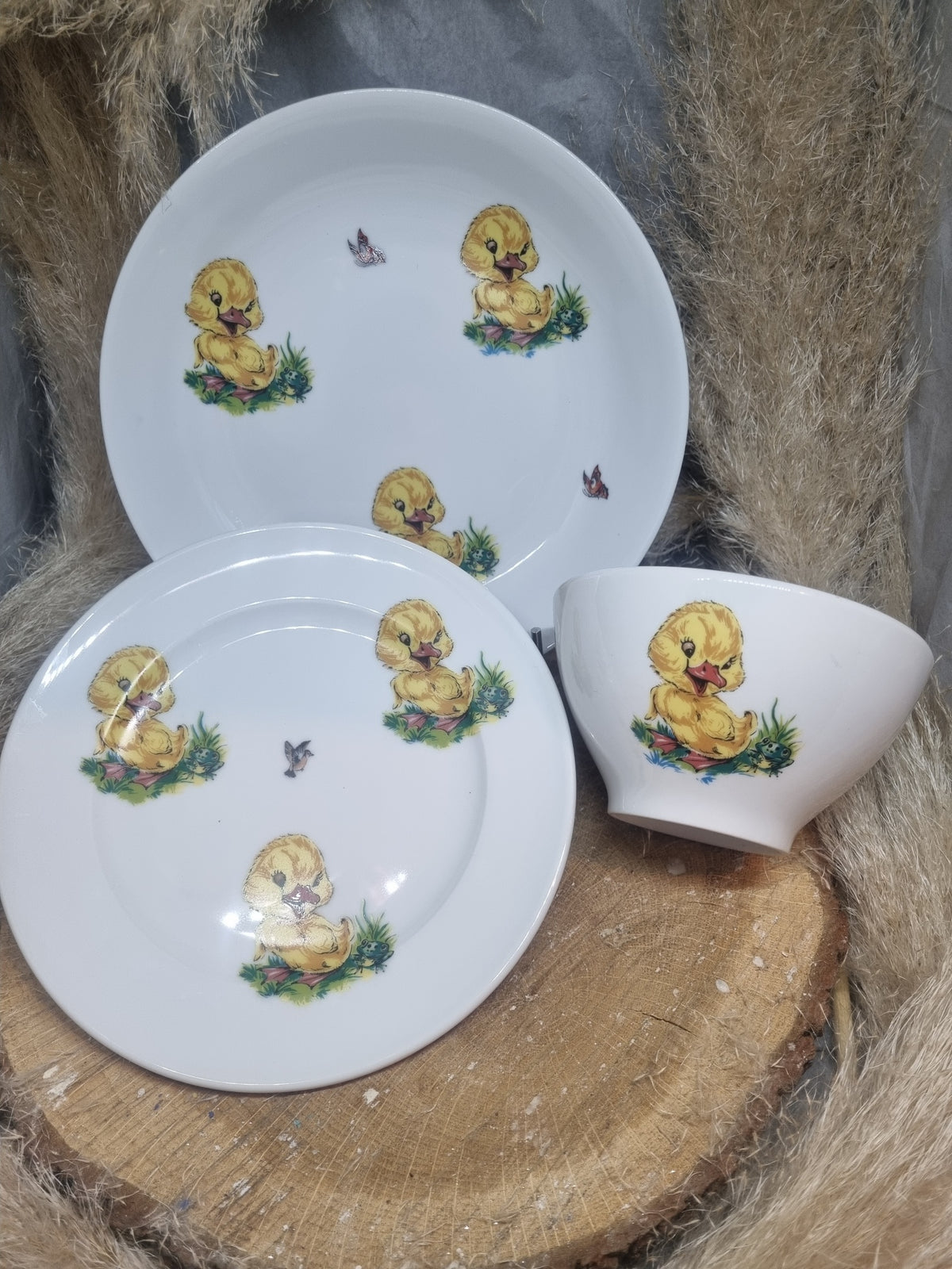 Assiette Calotte + Assiette Dessert + Bol Enfant Décor canneton