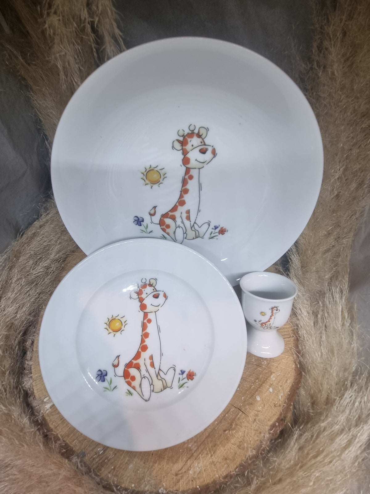 Assiette Calotte + Assiette Dessert + coquetier Enfant Décor girafe