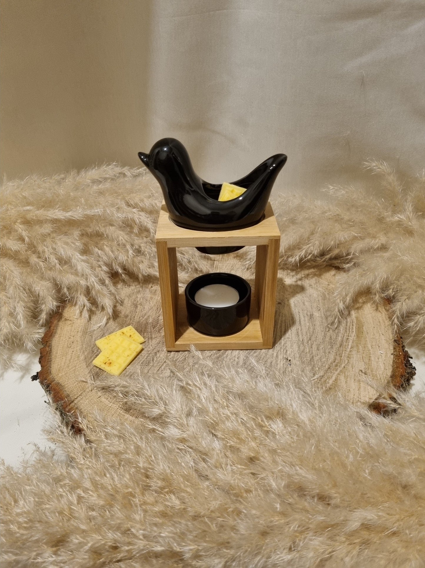 Brûle parfum en Céramique et Bambou Oiseau Birdy Noir