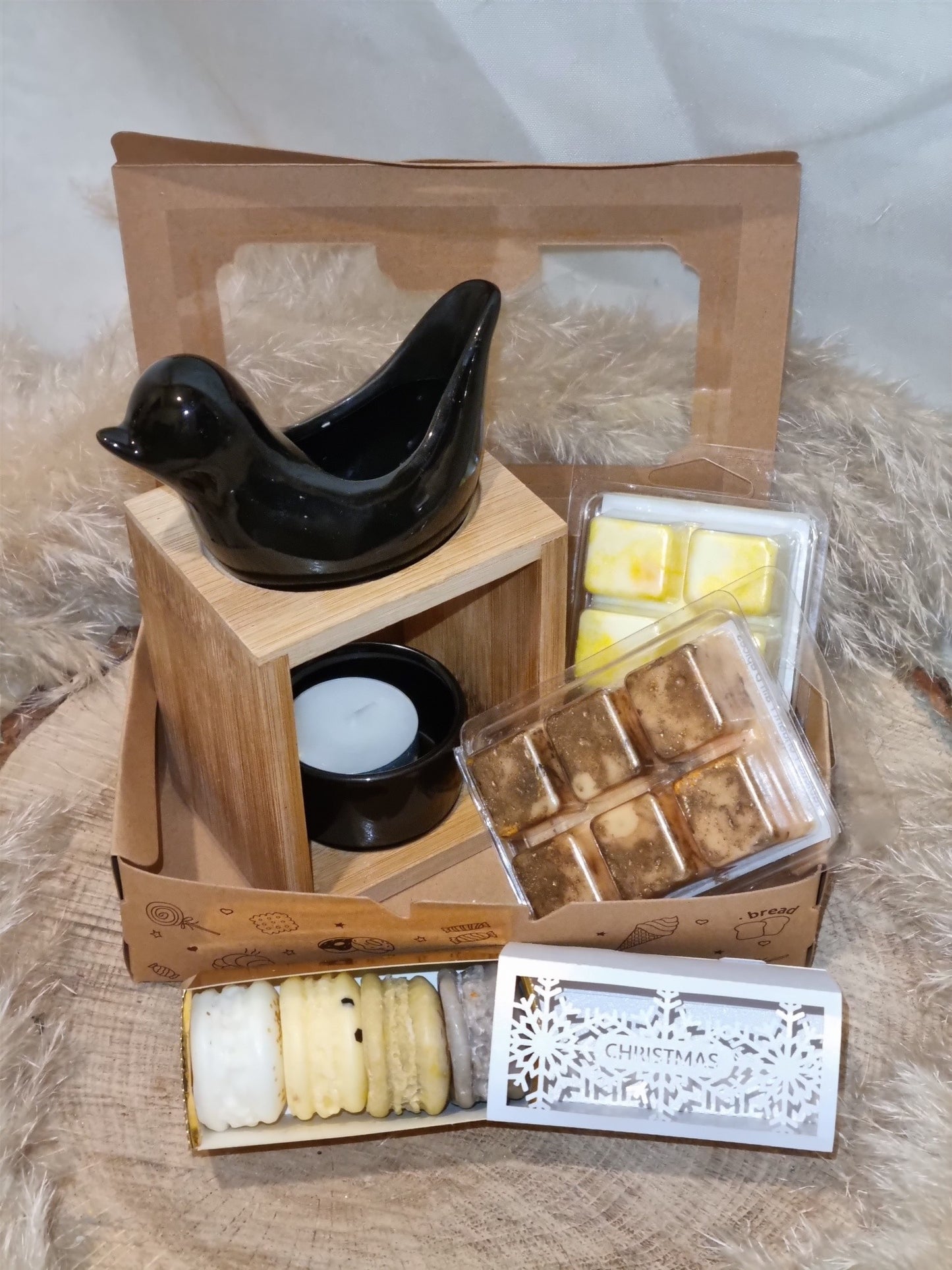 COFFRET Brûle parfum en Céramique et Bambou Oiseau Birdy Noir + FONDANTS