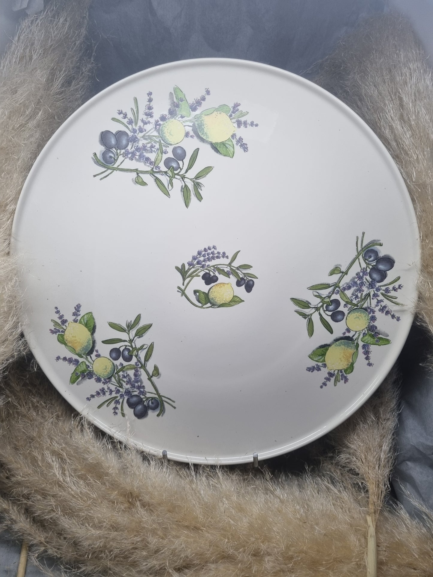 Plat à Tarte en Porcelaine DECOR CITRON LAVANDE OLIVE