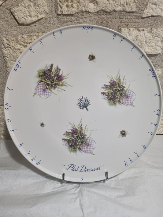 Plat à Tarte Diviseur en Porcelaine Décor Lavande