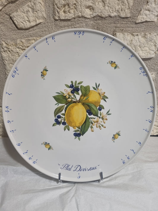 Plat à Tarte Diviseur en Porcelaine Décor Citron