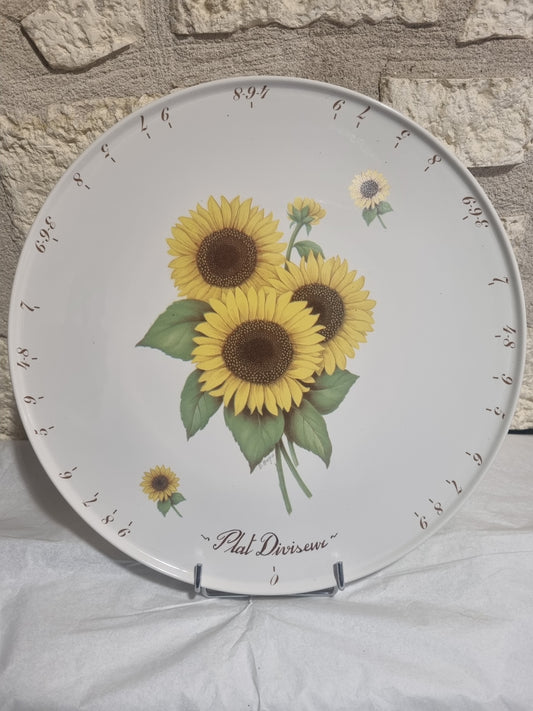 Plat à Tarte Diviseur en Porcelaine Décor Tournesol