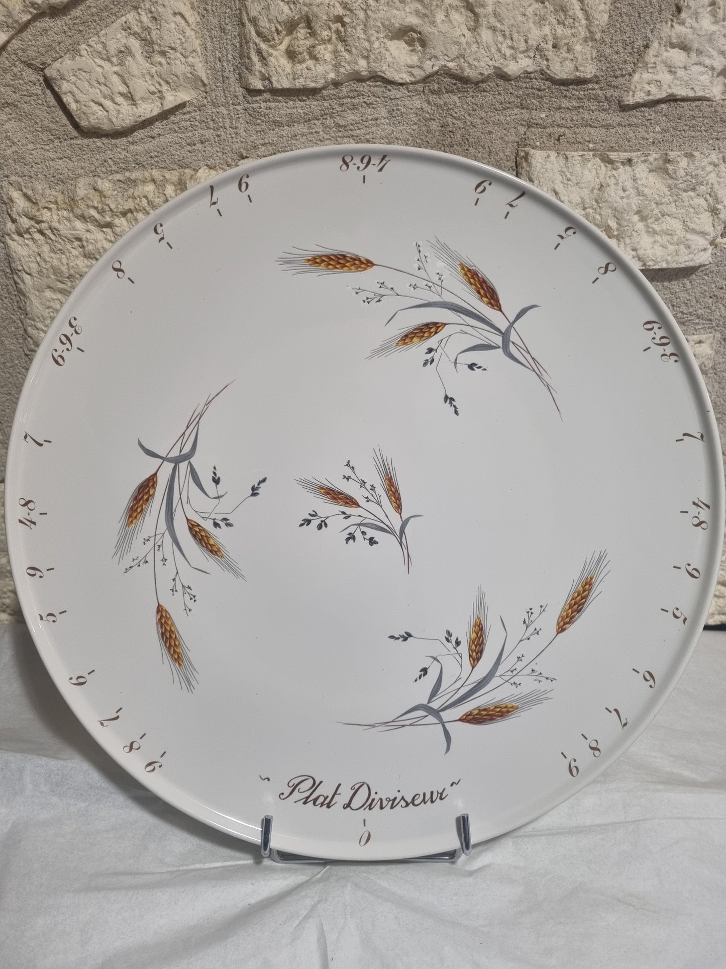 Plat à Tarte Diviseur en Porcelaine Décor Epis de Blé