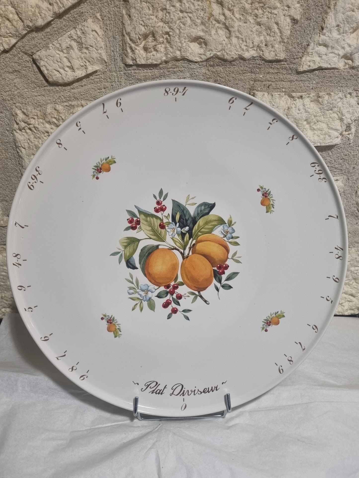 Plat à Tarte Diviseur en Porcelaine Décor Abricot