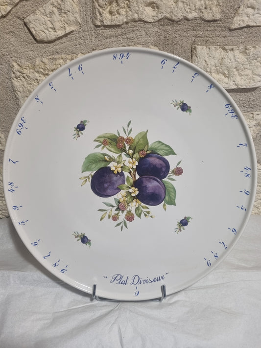 Plat à Tarte Diviseur en Porcelaine Décor Prune