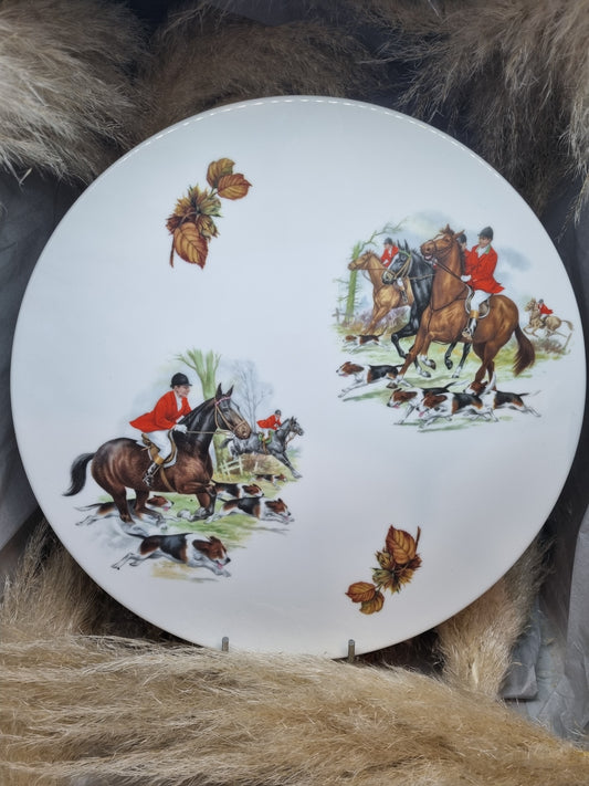 Plat à Tarte en Porcelaine Décor Chasse à courre