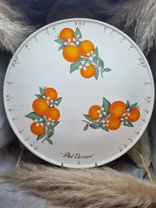 Plat à Tarte Diviseur en Porcelaine Décor Orange