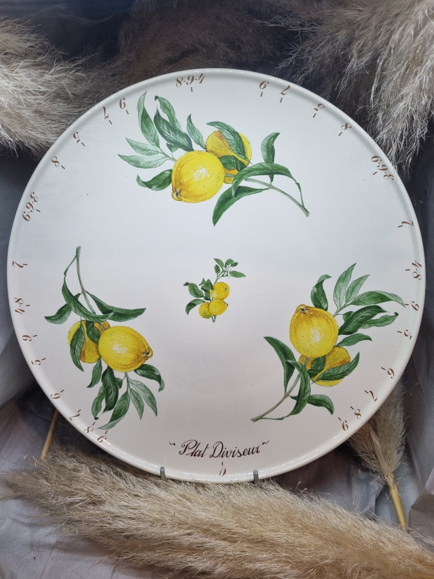 Plat à Tarte Diviseur en Porcelaine Décor Citron