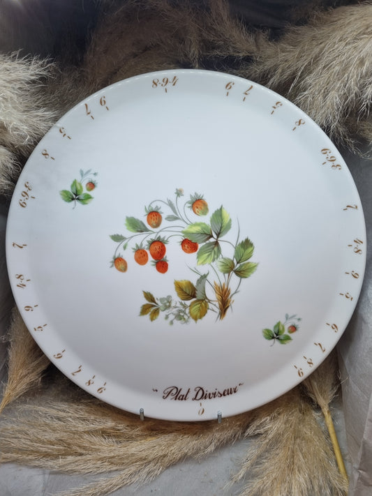 Plat à Tarte Diviseur en Porcelaine Décor Fraises