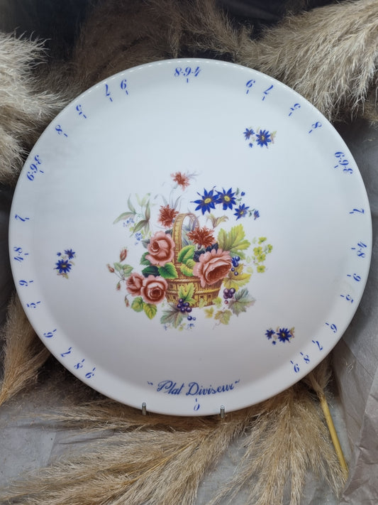 Plat à Tarte Diviseur en Porcelaine DECOR Fleurs