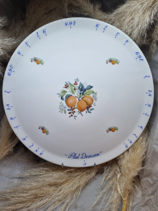 Plat à Tarte Diviseur en Porcelaine Décor ABRICOTS