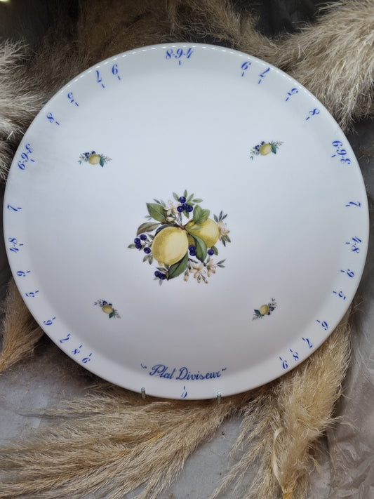 Plat à Tarte Diviseur en Porcelaine Décor CITRON