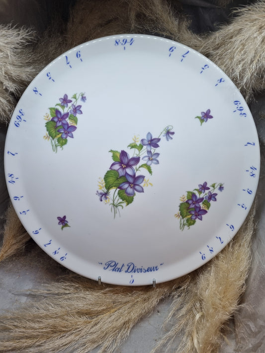 Plat à Tarte Diviseur en Porcelaine Décor Violette