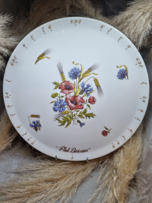 Plat à Tarte Diviseur en Porcelaine DECOR Fleurs