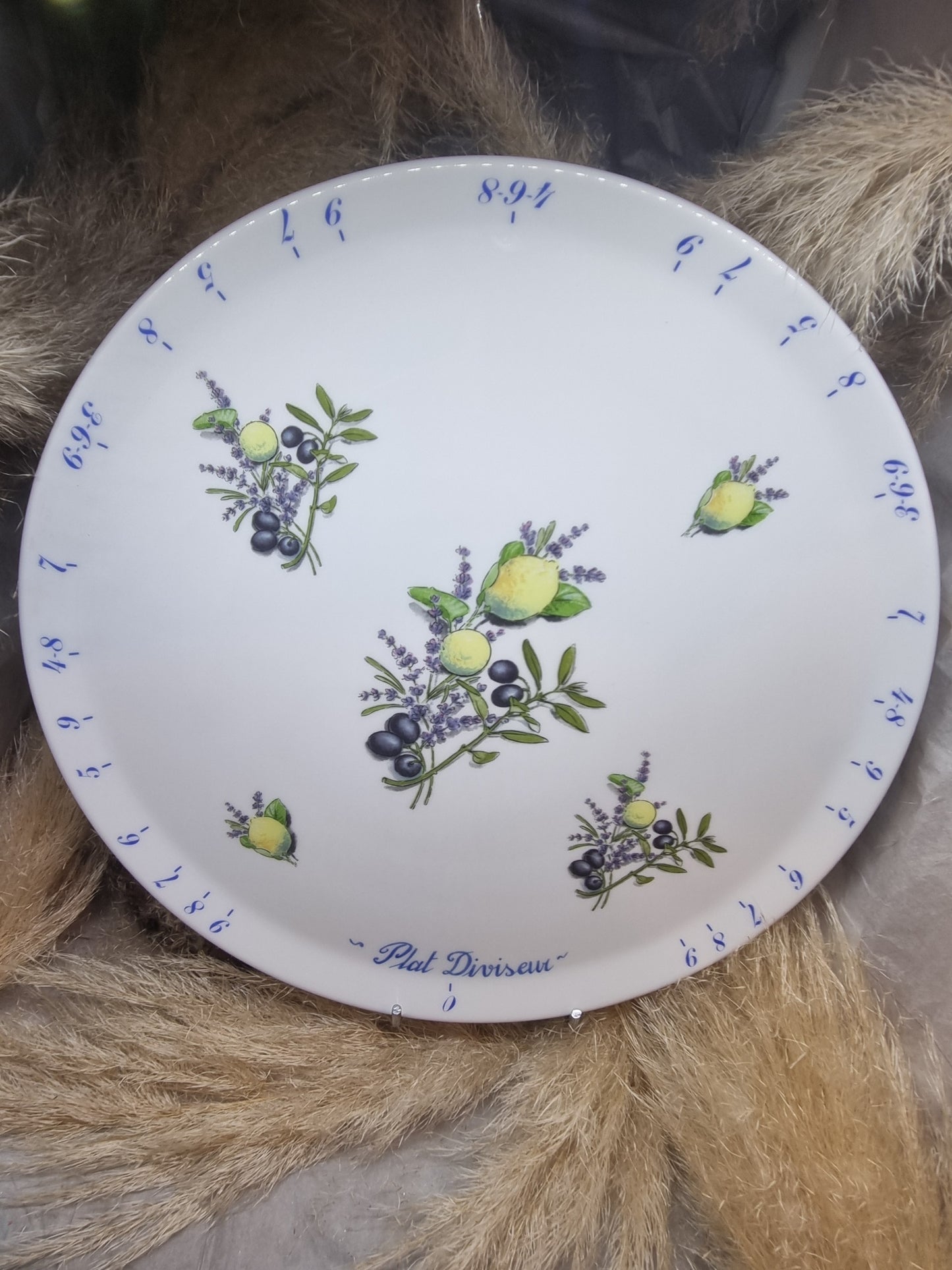 Plat à Tarte Diviseur en Porcelaine Décor Lavande/ Citron / Olive