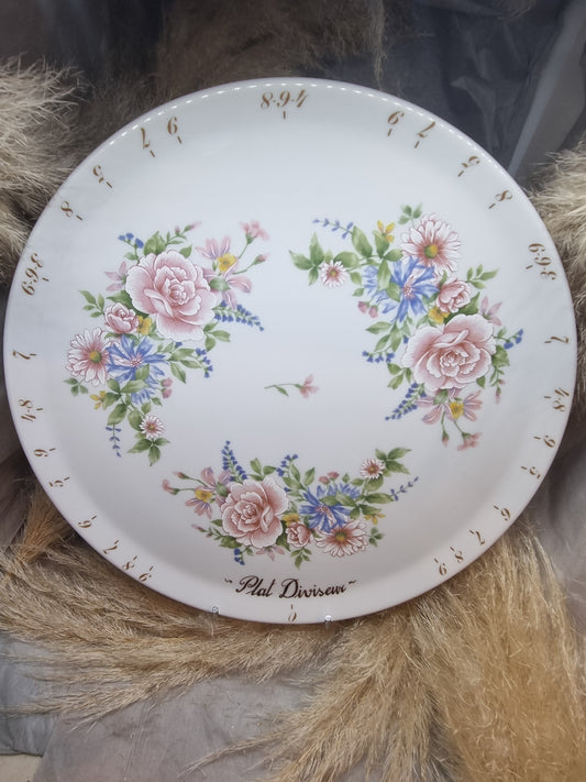 Plat à Tarte Diviseur en Porcelaine Décor Roses
