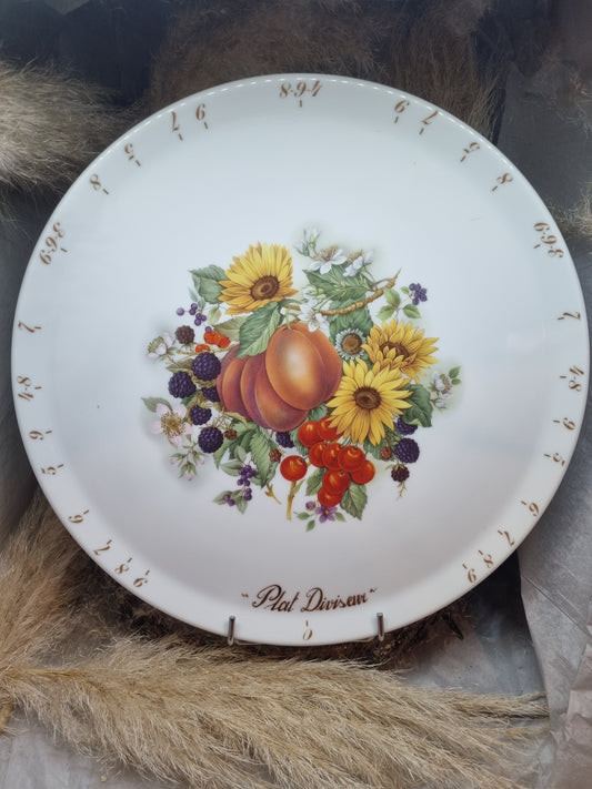 Plat à Tarte Diviseur en Porcelaine Décor Fleurs et Fruits
