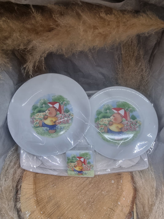 Assiette Calotte + Assiette Dessert + Bol Enfant Décor Nounours
