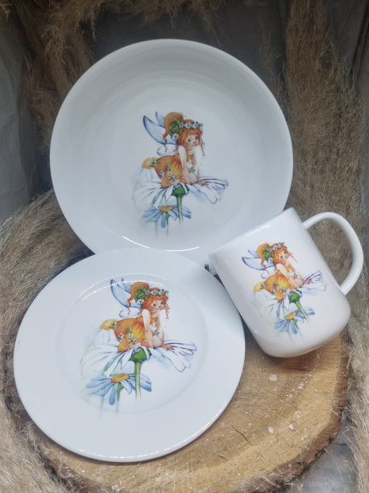 Assiette Calotte + Assiette Dessert + Mug Enfant Décor Fée
